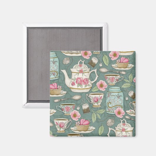 Vintages Tee-Party Magnet (Vorderseite/Rückseite)