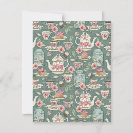 Vintages Tee-Party Mitteilungskarte (Vorderseite)