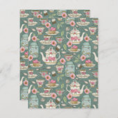 Vintages Tee-Party Mitteilungskarte (Vorne/Hinten)