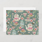 Vintages Tee-Party Postkarte (Vorne/Hinten)