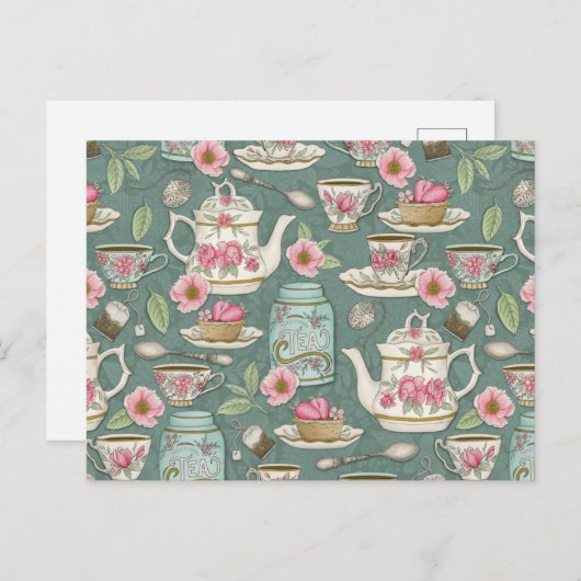 Vintages Tee-Party Postkarte (Vorne/Hinten)