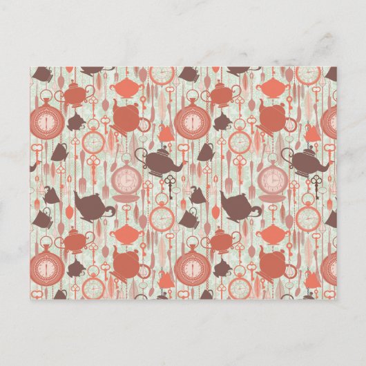 Vintages Teezeitmuster Postkarte (Vorderseite)