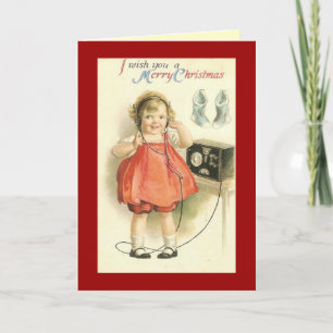 Vintages Telefonmädchen Weihnachtskarte Feiertagskarte