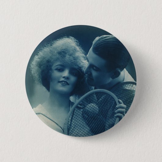 Vintages Tennis, Liebe und Romantik Button (Vorderseite)