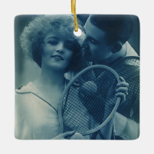 Vintages Tennis, Liebe und Romantik Keramikornament (Vorderseite)