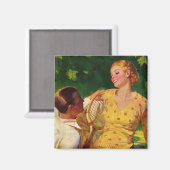 Vintages Tennis, Liebe und Romantik Magnet (Vorderseite/Rückseite)