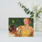 Vintages Tennis, Liebe und Romantik Postkarte (Stehend Vorderseite)