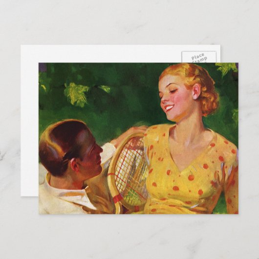 Vintages Tennis, Liebe und Romantik Postkarte (Vorne/Hinten)