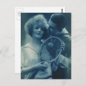 Vintages Tennis, Liebe und Romantik Postkarte (Vorne/Hinten)
