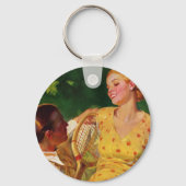 Vintages Tennis, Liebe und Romantik Schlüsselanhänger (Vorderseite)