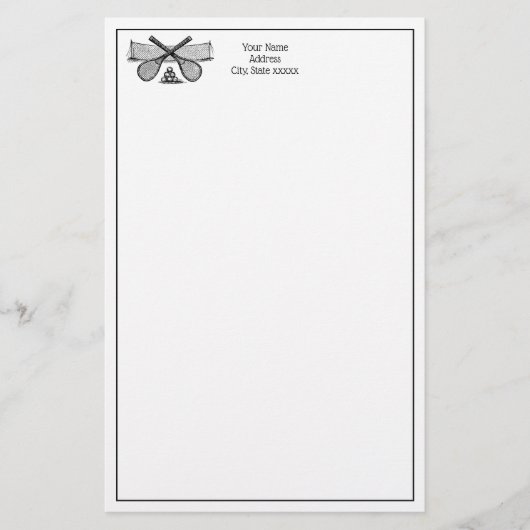 Vintages Tennisnetz, überquerte Racquets, Bälle Briefpapier (Vorderseite)