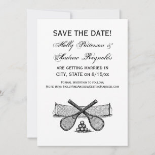 Vintages Tennisnetz, überquerte Racquets, Bälle Einladung