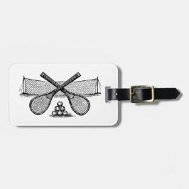 Vintages Tennisnetz, überquerte Racquets, Bälle Gepäckanhänger