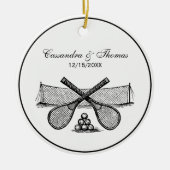 Vintages Tennisnetz, überquerte Racquets, Bälle Keramikornament (Vorne)