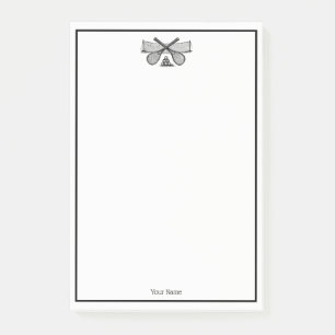 Vintages Tennisnetz, überquerte Racquets, Bälle Post-it Klebezettel