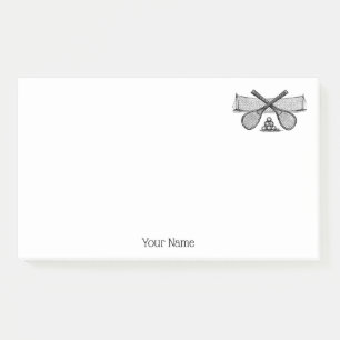 Vintages Tennisnetz, überquerte Racquets, Bälle Post-it Klebezettel