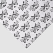 Vintages Tennisnetz, überquerte Racquets, Bälle Seidenpapier (Ausschnitt)