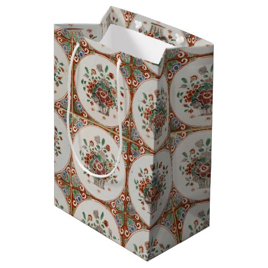 Vintages Terracotta Tiles-Muster Mittlere Geschenktüte (Rückseite Schrägansicht)