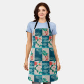 Vintages Textil, Blume und fließendes Wasser Schürze (Getragen)