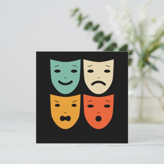 Vintages Theater Masken Theaterstück Schauspieleri Dankeskarte (Stehend Vorderseite)