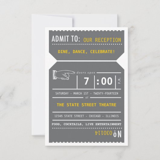 Vintages Theaterticket in Grau und Gelb Einladung (Vorderseite)