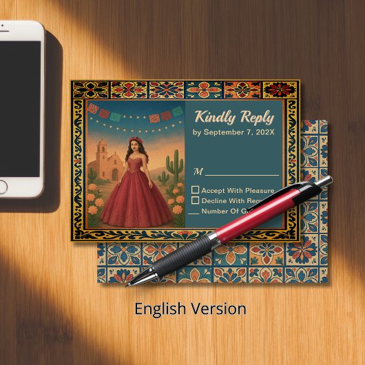 Vintages Thema aus Quinceañera RSVP Karte