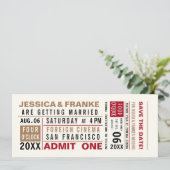 Vintages Ticket Brown Save the Date Einladung (Stehend Vorderseite)