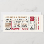 Vintages Ticket Brown Save the Date Einladung (Vorderseite)