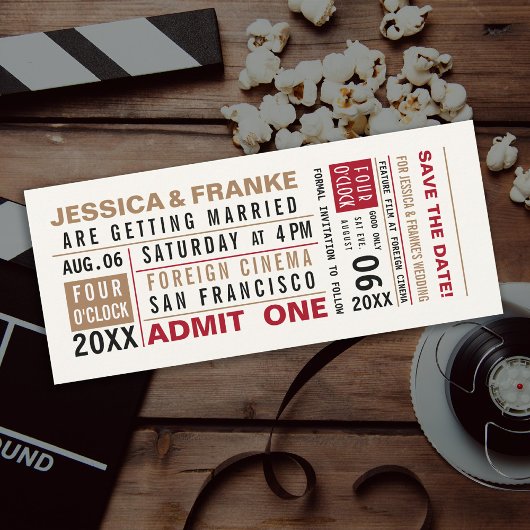 Vintages Ticket Brown Save the Date Einladung