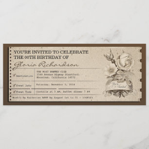 Vintages Ticket einzigartiges Design Geburtstagsfe Einladung