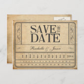 Vintages Ticket II - Save the Date ausstreichen Ankündigungspostkarte (Vorne/Hinten)