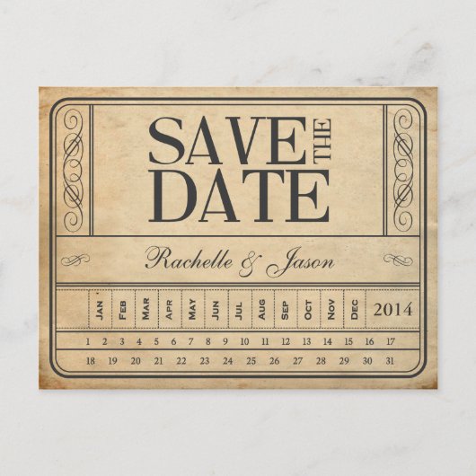 Vintages Ticket II - Save the Date ausstreichen Ankündigungspostkarte (Vorderseite)
