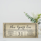 Vintages Ticket Neujahrsfest - Party Einladungen (Stehend Vorderseite)