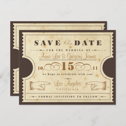 Vintages Ticket Save the Date (Vorne/Hinten)