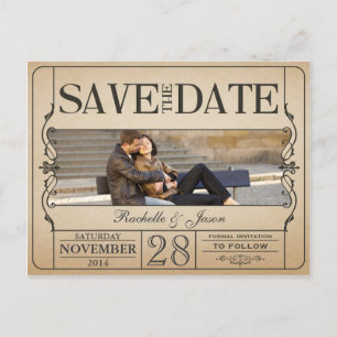 Vintages Ticket Save the Date Ankündigungspostkarte