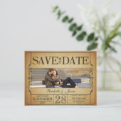Vintages Ticket Save the Date Ankündigungspostkarte (Stehend Vorderseite)