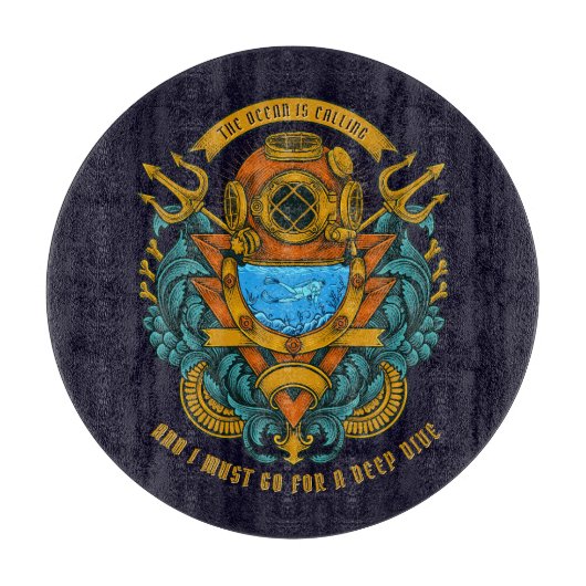 Vintages Tiefsee- und Tauchergrafik Schneidebrett (Vorderseite)