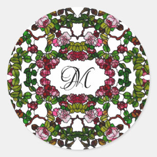 Vintages Tiffany-Hartglas Pink und rote Rosen Runder Aufkleber