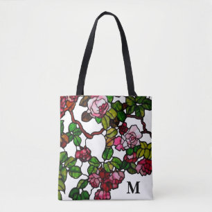 Vintages Tiffany-Hartglas Pink und rote Rosen Tasche