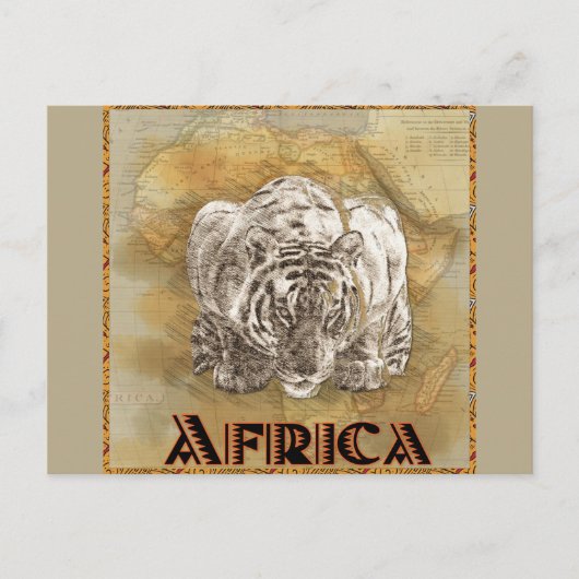 Vintages Tiger Africa Reiseplan Postkarte (Vorderseite)
