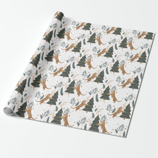 Vintages Tiger Weihnachtsbaumwrapping Paper Geschenkpapier (Ungerollt)