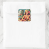 Vintages Tiki-Button hoch Quadratischer Aufkleber (Tasche)