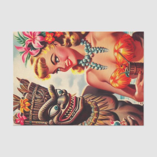 Vintages Tiki-Button Seidenpapier (Vorderseite)