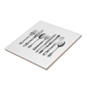 Vintages Tischbesteck-Schwarz-weiße Fliese (Seite)