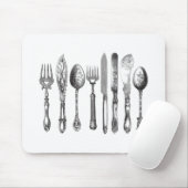 Vintages Tischbesteck-Schwarz-weiße Mousepad (Mit Mouse)