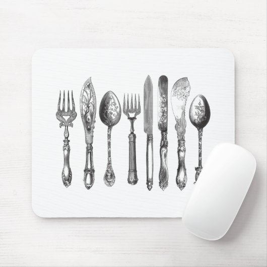Vintages Tischbesteck-Schwarz-weiße Mousepad (Mit Mouse)