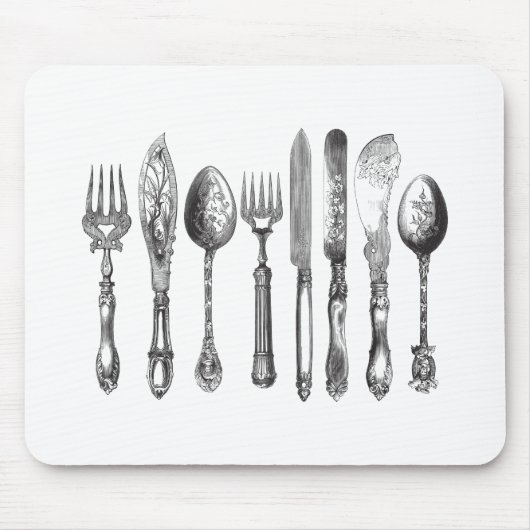 Vintages Tischbesteck-Schwarz-weiße Mousepad (Vorne)