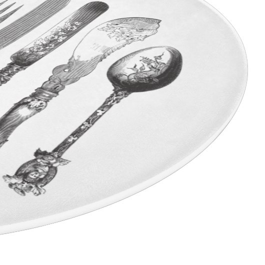 Vintages Tischbesteck-Schwarz-weiße Schneidebrett (Ecke)