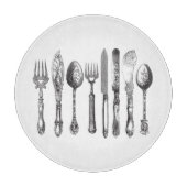 Vintages Tischbesteck-Schwarz-weiße Schneidebrett (Vorderseite)