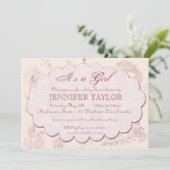 Vintages Toile Baby-Duschen-Einladungs-Rosa Einladung (Stehend Vorderseite)